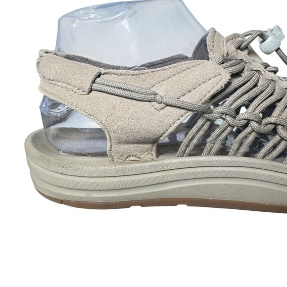 Keen Uneek Sandals Mens US 10 Gray Suede Walking Hiking Woven Bungee White Logo - Picture 10 of 16